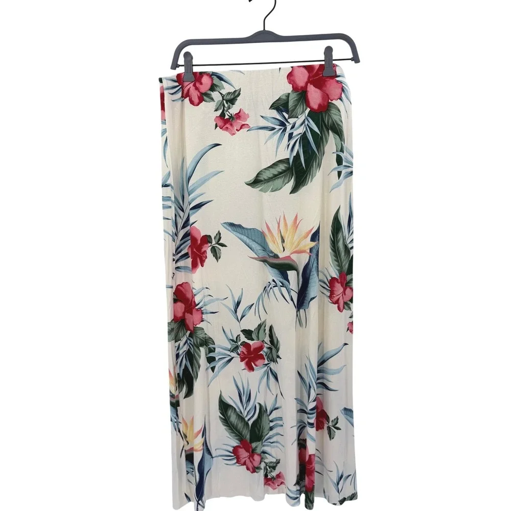 Tommy Bahama Womens Tropical Floral Maxi Skirt Cream Hibiscus Bird of Paradise M